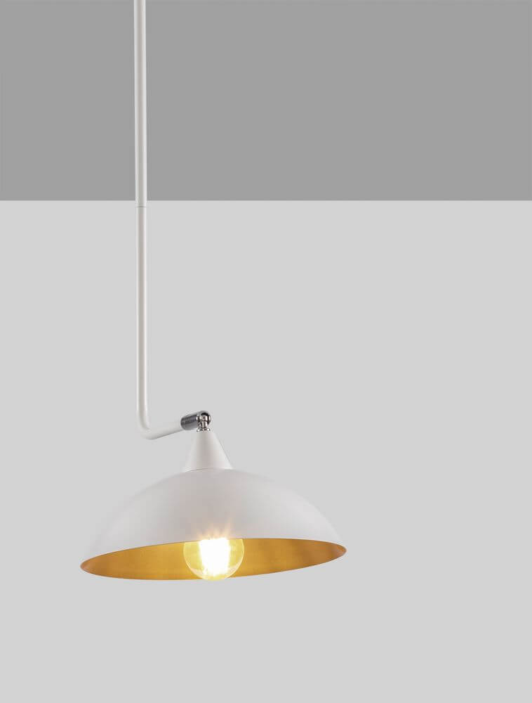 Mirba Pendelleuchte Schwenkbar E27 in Weiß mit goldener Innenseite, perfekt für industrielle Einrichtungen.
