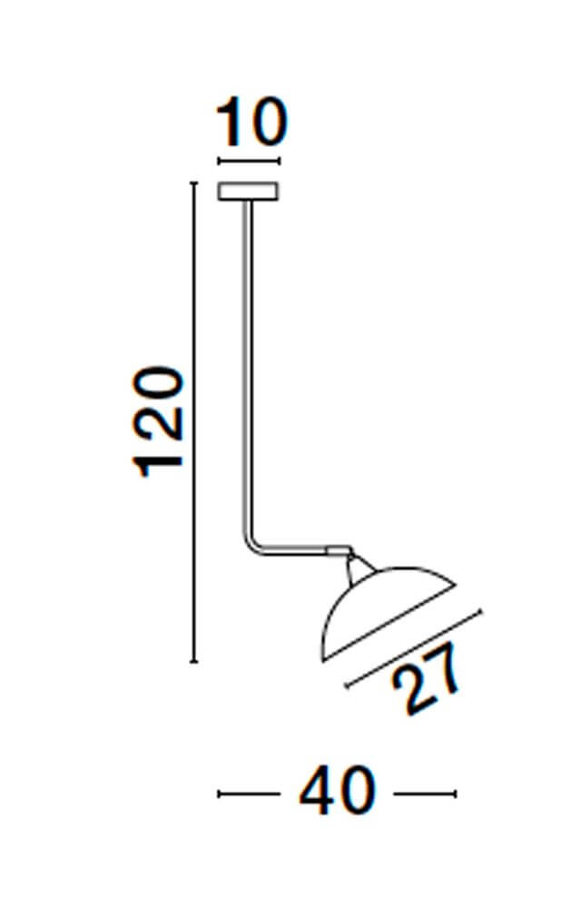 Technische Zeichnung der Mirba Pendelleuchte Schwenkbar E27 mit Abmessungen.