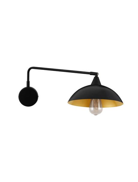 Mirba væglampe sort, guld med sort metalarm og guldfarvet interiør, elegant design af Nova Luce.