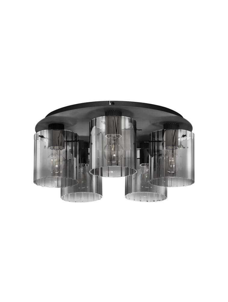 Mirbi Deckenleuchte 5-flammig Ø 50cm Schwarz, Rauch mit elegantem Design und Rauchglas.