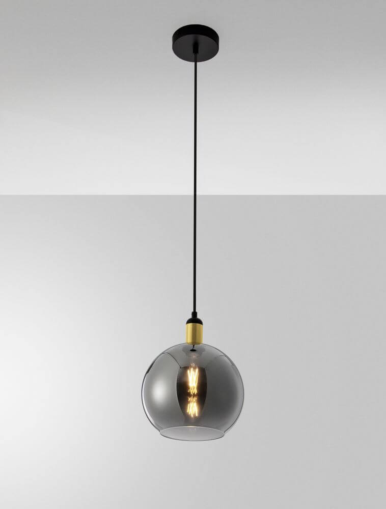 Mirro Pendelleuchte Ø 25cm Gold, Schwarz, Rauch mit handgeblasenem Glas und metallenen Akzenten.