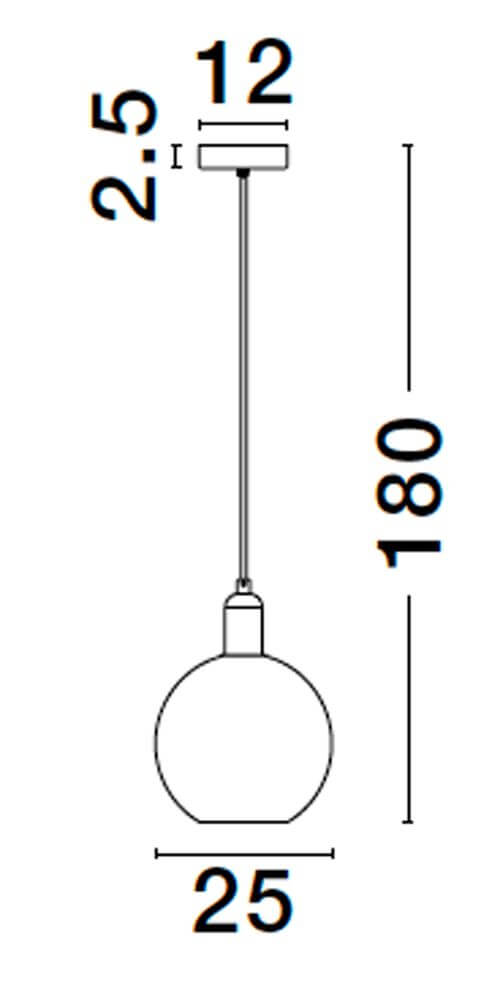 Maßzeichnung der Mirro Pendelleuchte Ø 25cm Gold, Schwarz, Rauch von Nova Luce mit Dimensionen.