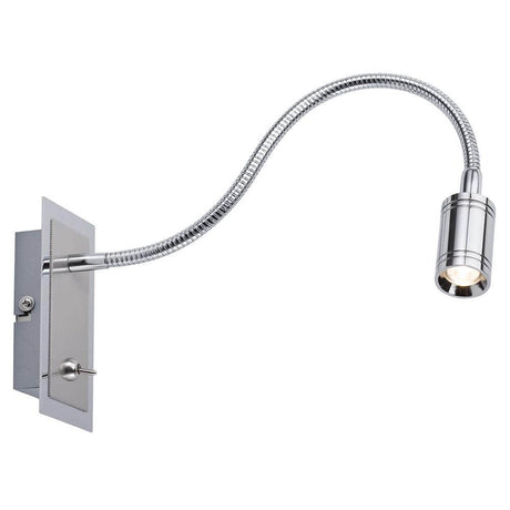 Mirror Zylindro bedside reading light 1x3W LED chrome DC 700mA with flexible arm and modern wall mounting.