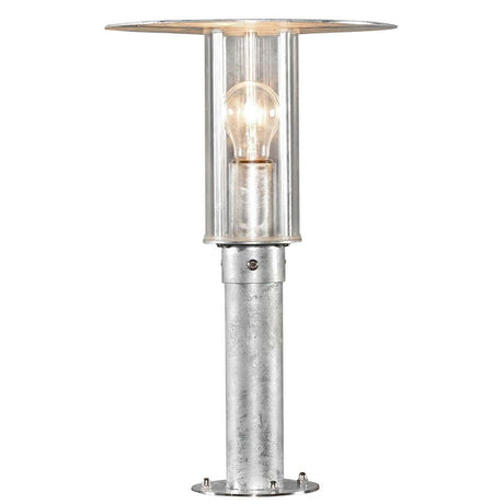 Mode bollard light galvanized steel, clear polycarbonate glass with illuminated bulb.