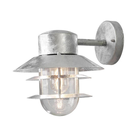 Modena zewnętrzna lampa ścienna ze stali galwanizowanej, przezroczyste szkło w nowoczesnym designie.