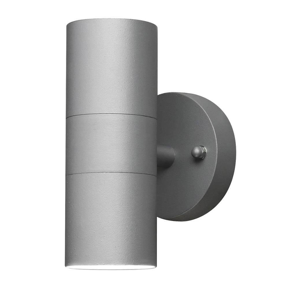 Modena Außen-Wandleuchte mit doppeltem Lichtkegel Grau in modernem Design, ideal für Außenbereiche.