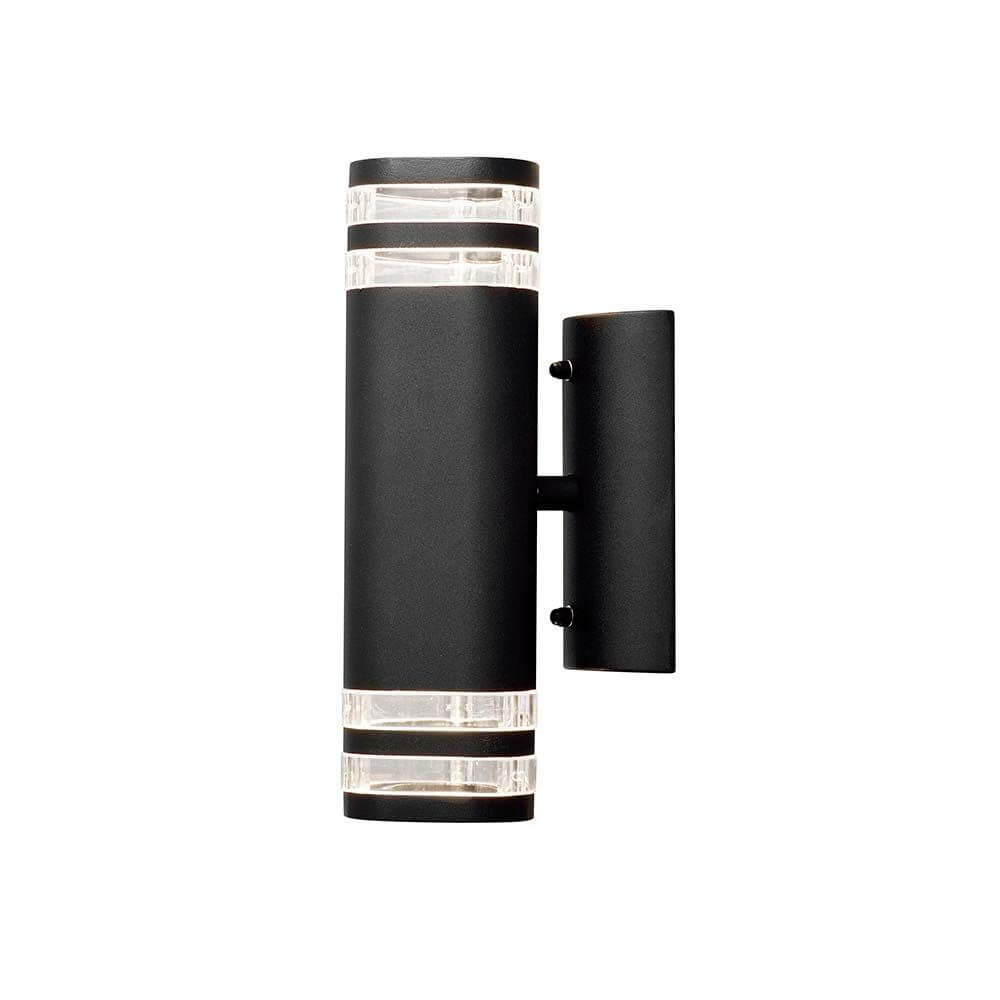 Modena Außen-Wandleuchte in Schwarz mit doppeltem Lichtkegel und klarem Acrylglas, edles Design.