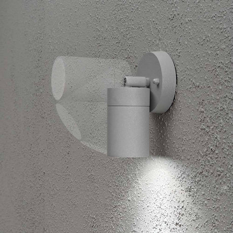 Modena applique a risparmio energetico orientabile grigia, vetro trasparente montata a una parete.