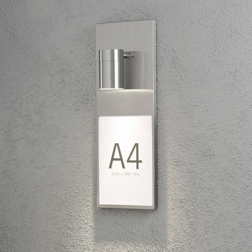 Modena Hausnummerleuchte in Edelstahl, DIN A4, geeignet für die Beleuchtung von Hausnummern.