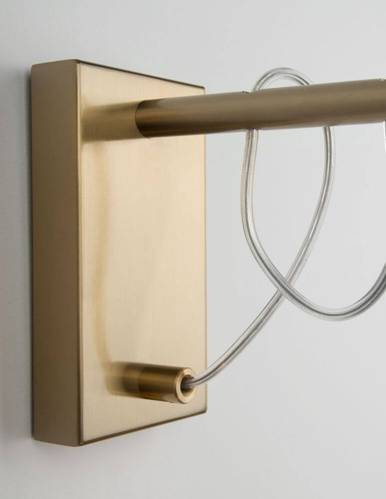 Mond Wandleuchte Gold, Transparent - elegante Metallhalterung in Satingold mit transparentem Kabel.