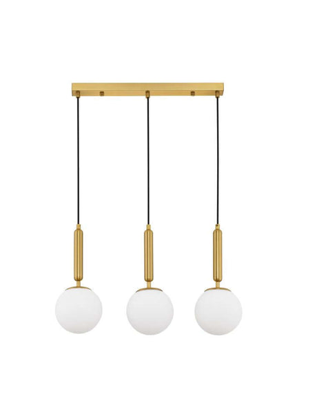 Suspension Monet à 3 lumières Or, Blanc avec trois ampoules rondes au design scandinave.
