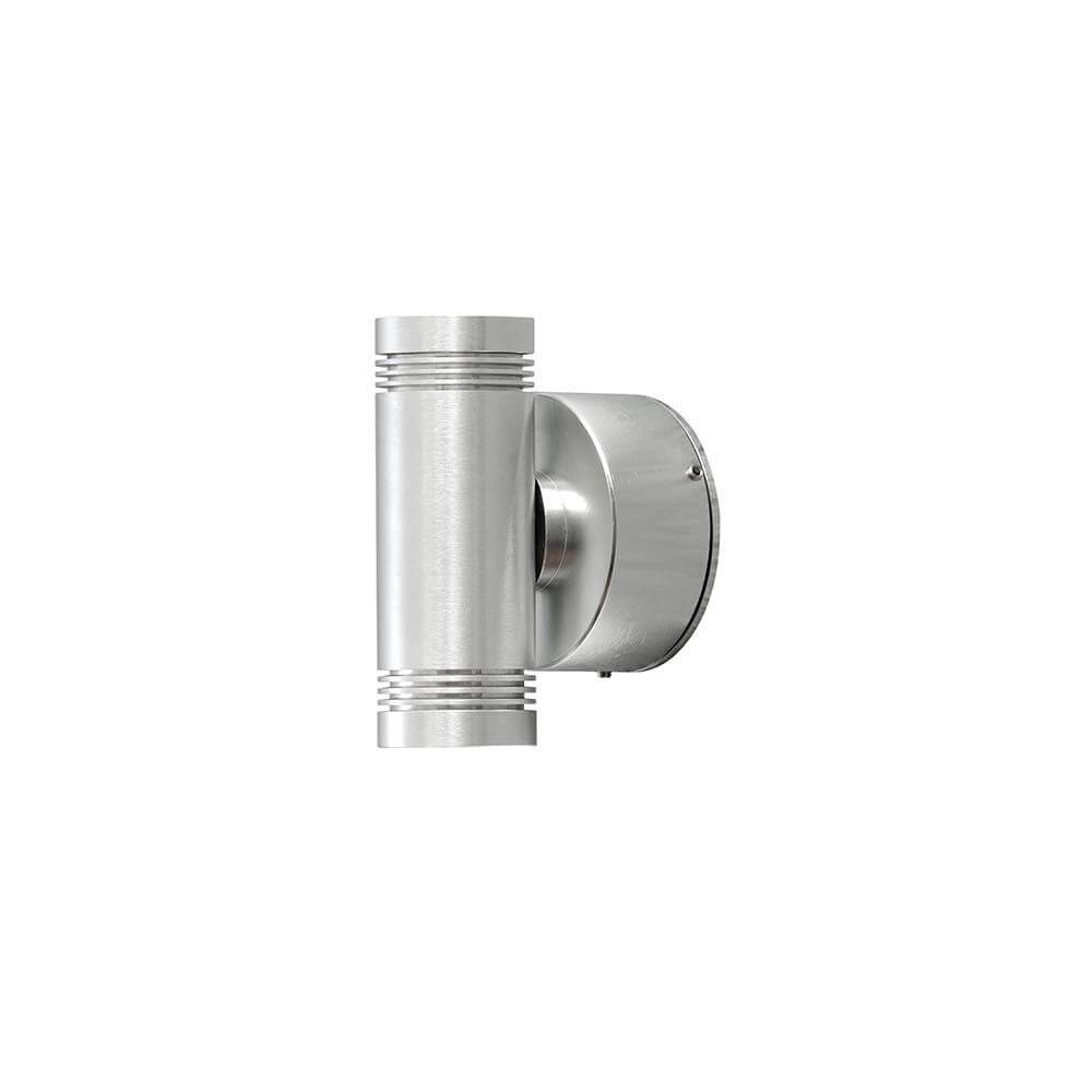 Monza LED Außen-Wandleuchte mit doppeltem Lichtkegel in modernem Design aus Edelstahl.
