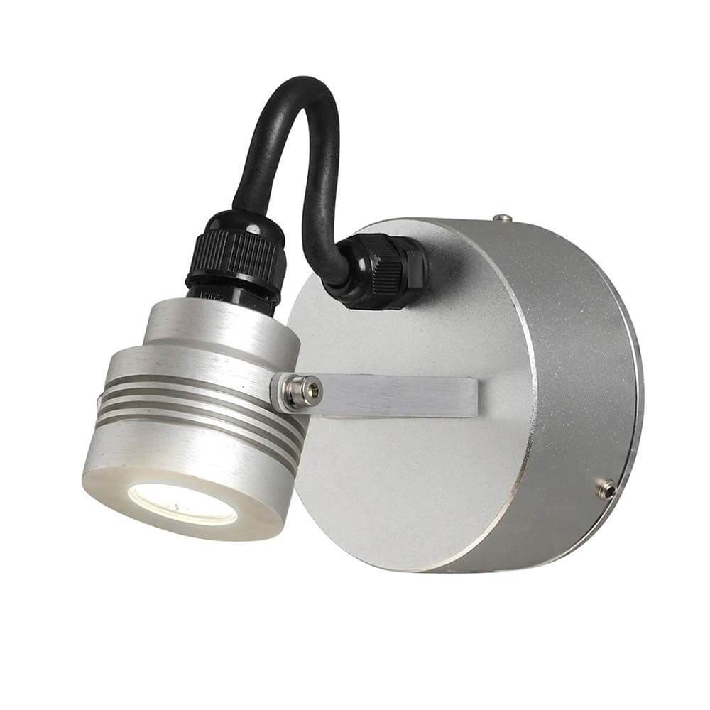 Monza LED Außen-Wandleuchte schwenkbar massives Aluminium, moderne Wandlampe für Außenbereiche, silbernes Design.