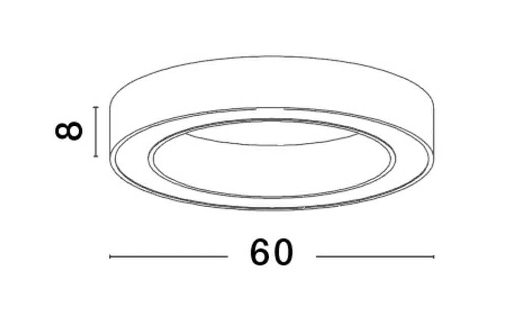Morbido LED Deckenleuchte Ø 60cm 2700, 4000K technische Zeichnung mit den Maßen 60cm Durchmesser.
