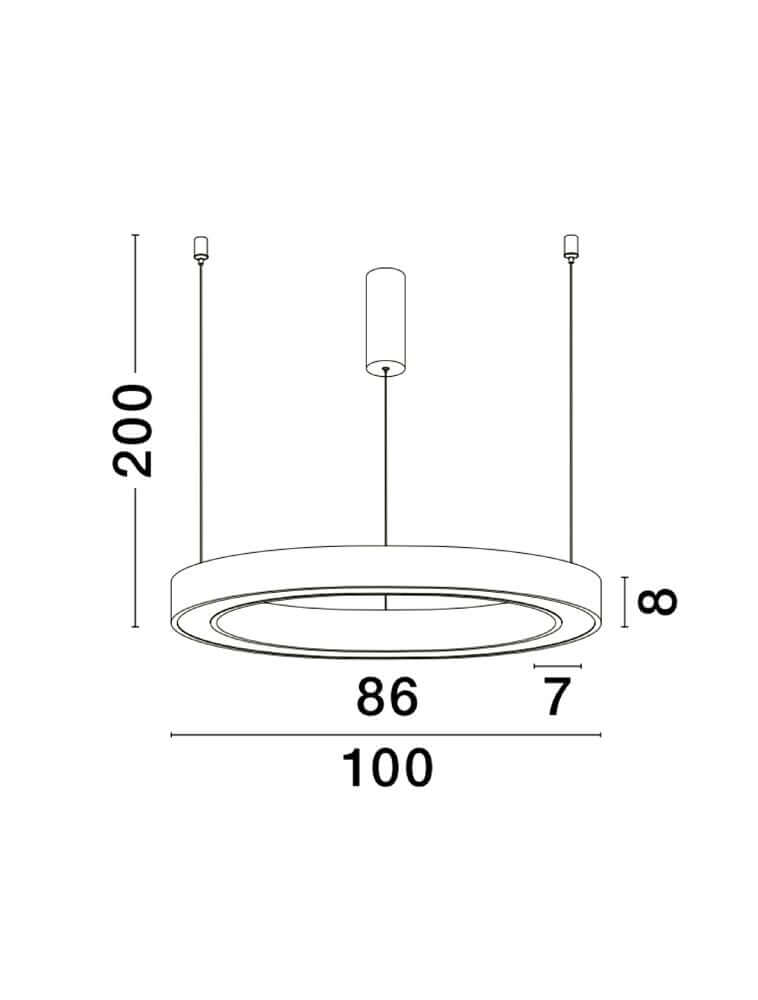 Morbido LED Pendelleuchte Ø 100cm 2700, 4000K technische Zeichnung mit Maßen für die Installation.