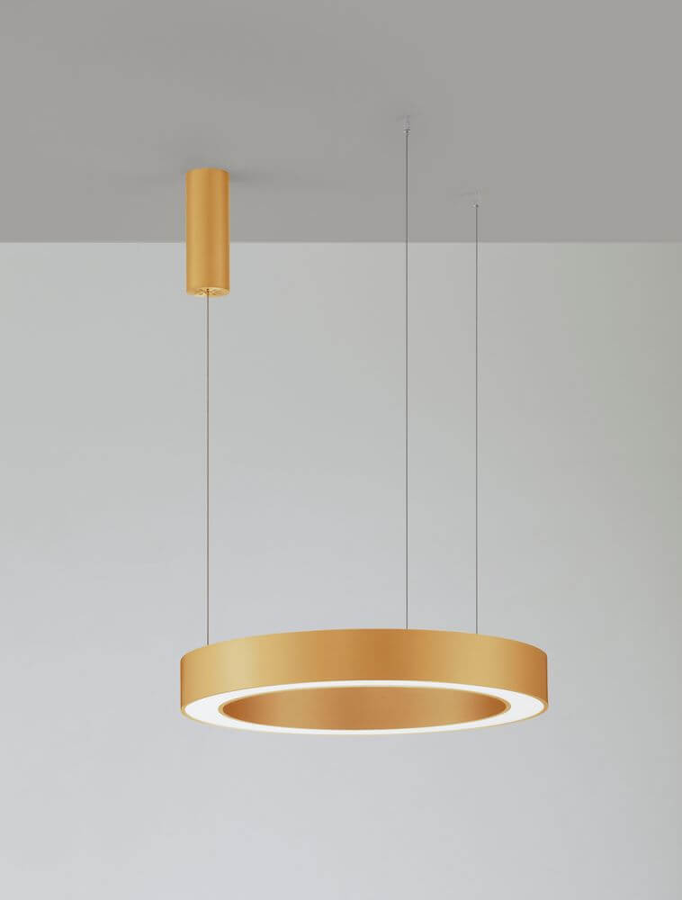Morbido LED Pendelleuchte Ø 60cm 2700, 4000K in modernem Design mit goldfarbener Oberfläche und harmonischer Lichtverteilung.