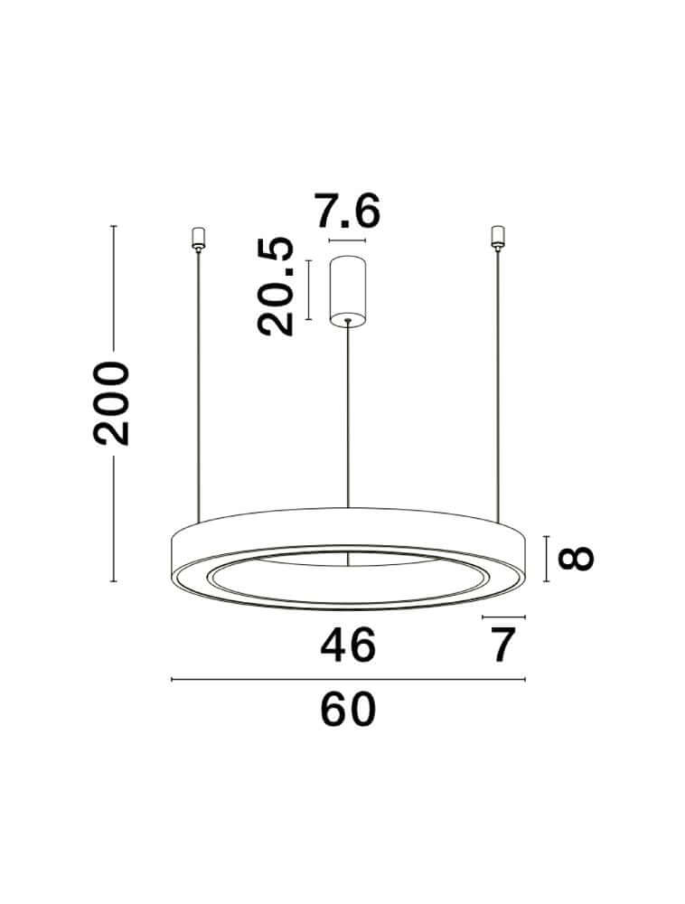 Maßzeichnung der Morbido LED Pendelleuchte Ø 60cm 2700, 4000K mit Abmessungen und Details.