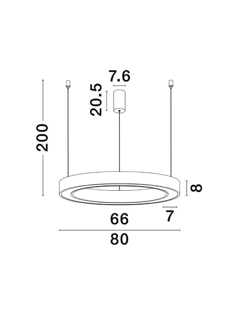 Morbido LED Pendelleuchte Ø 80cm 2700, 4000K - technische Zeichnung mit Maßen.