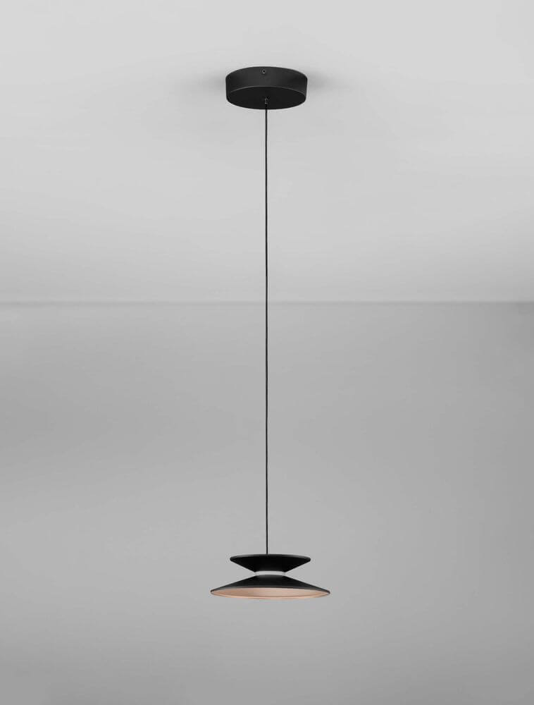 Morfi Pendelleuchte Ø 20cm 3000K Schwarz, Gold an einer Decke aufgehängt
