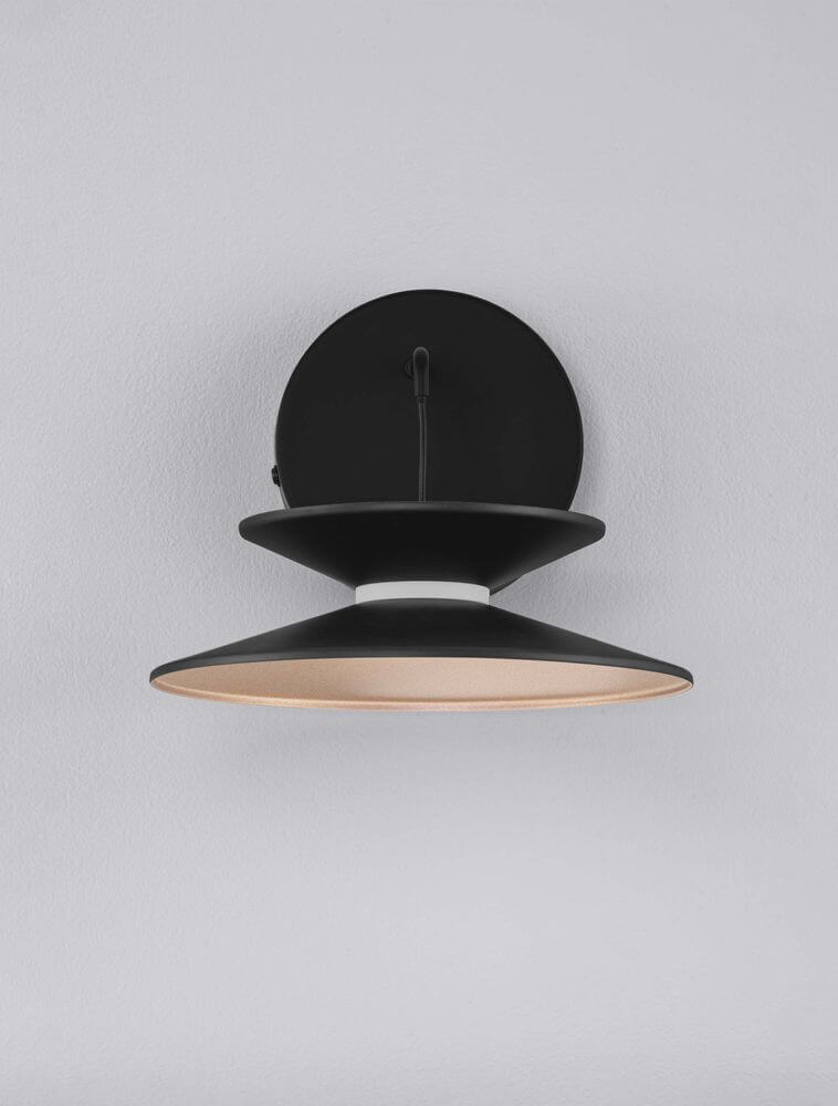 Morfi Wandleuchte 3000K Schwarz, Gold - moderne schwarze Wandlampe mit goldener Innenfläche, warmes 3000K Licht