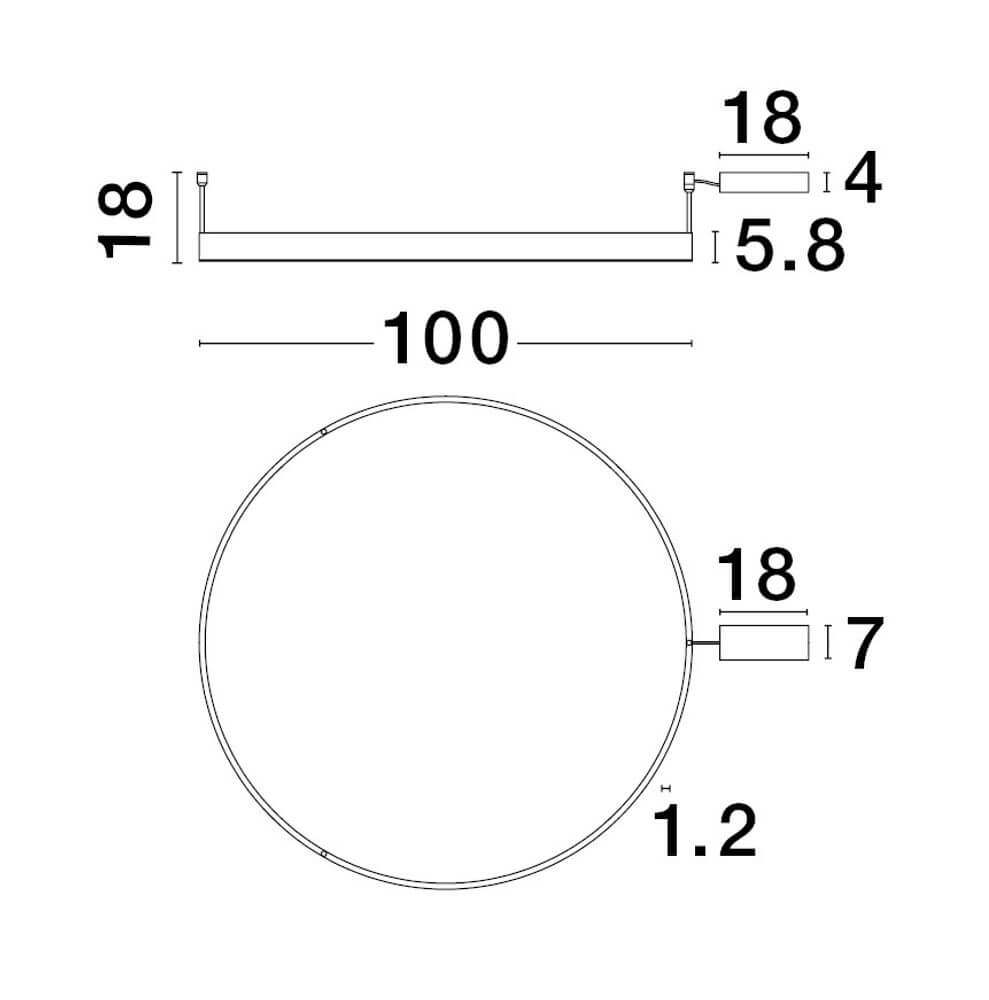 Motif LED Deckenleuchte Ø 100cm 3000K technische Zeichnung mit Maßen