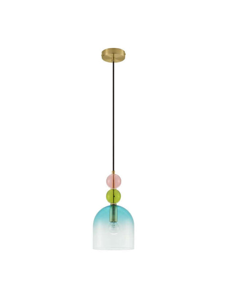 Murano Pendelleuchte Ø 16cm Gold, Mehrfarbig mit mundgeblasenem Glas-Dome in Blau, Grün und Pink