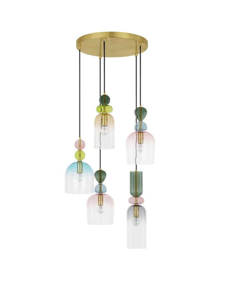 Lámpara colgante de Murano 5 pídicas Ø 51.7 cm de oro, multicolor