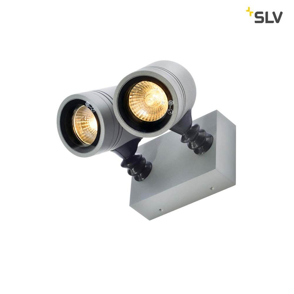 NEW MYRA WALL Spot Wandleuchte Silbergrau 2xGU10 max. 2x50W IP55 in modernem Design mit drehbaren Köpfen.