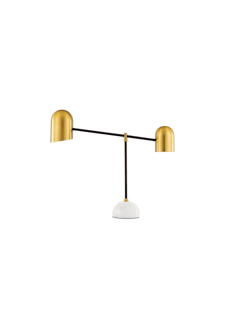 Nela Tischleuchte Weiß, Gold, Schwarz mit Marmorfuß und eleganten goldenen Lampenschirmen