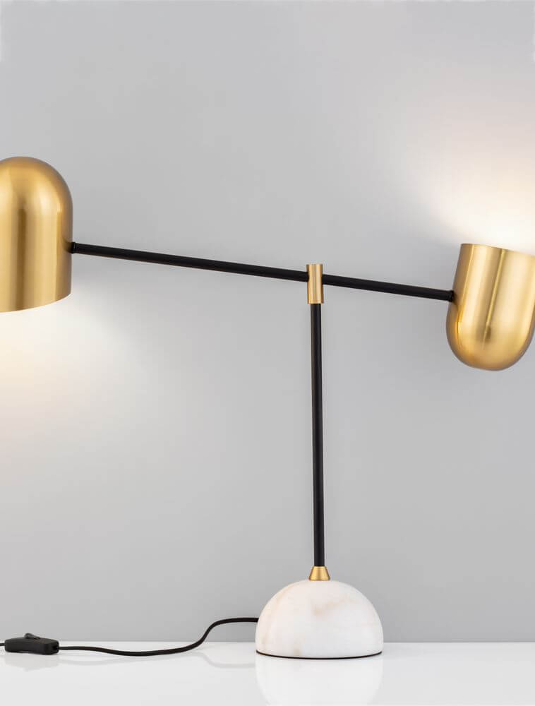 Nela Tischleuchte Weiß, Gold, Schwarz mit Marmor und Metall für elegantes Interieur