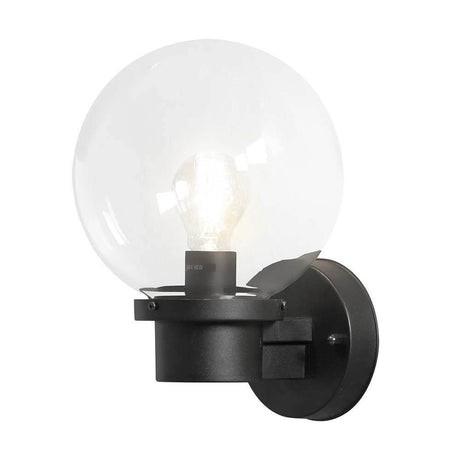 Aplique de exterior Nemi com interruptor crepuscular, preto, vidro transparente para uma iluminação exterior elegante.