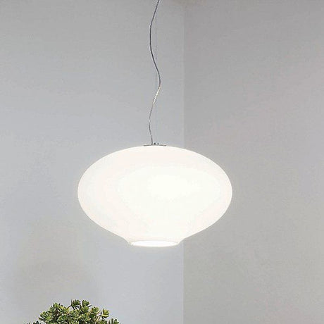 Nemo Anita Glas Hängelampe Ø 54cm mit großem, geblasenem Triplex-Opalglas und verchromten Metallteilen.