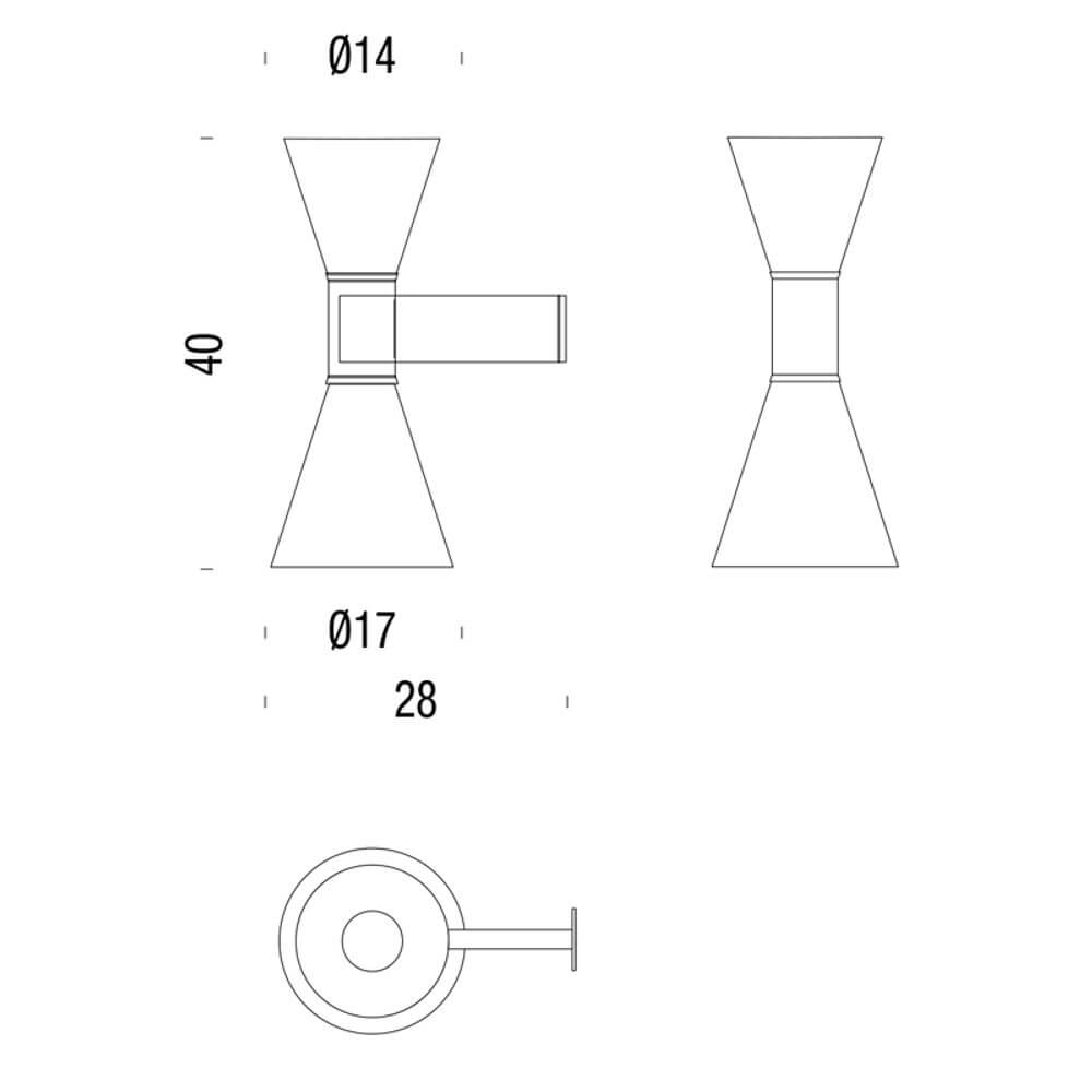 Nemo Applique De Marseille Wandlampe Up&Down technische Zeichnung mit Abmessungen in Millimetern