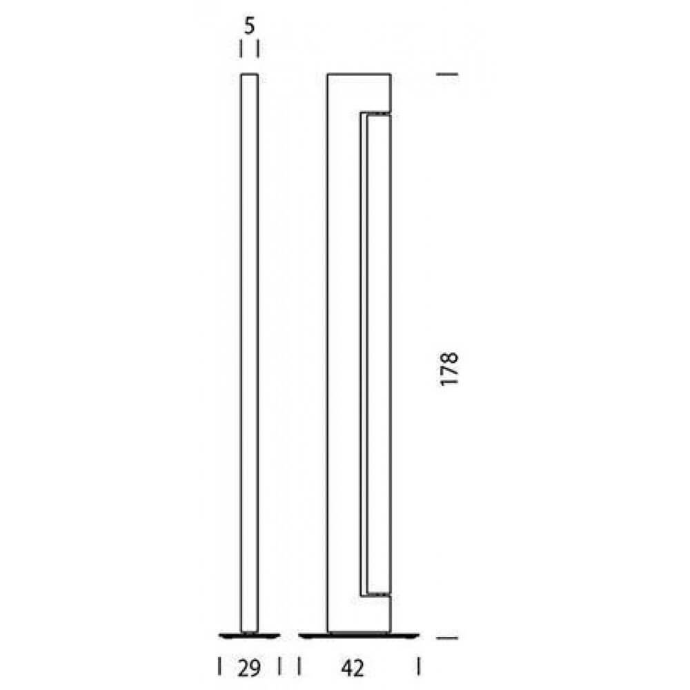Technische Zeichnung der Nemo Ara LED Stehleuchte mit Abmessungen 42x178x29cm.