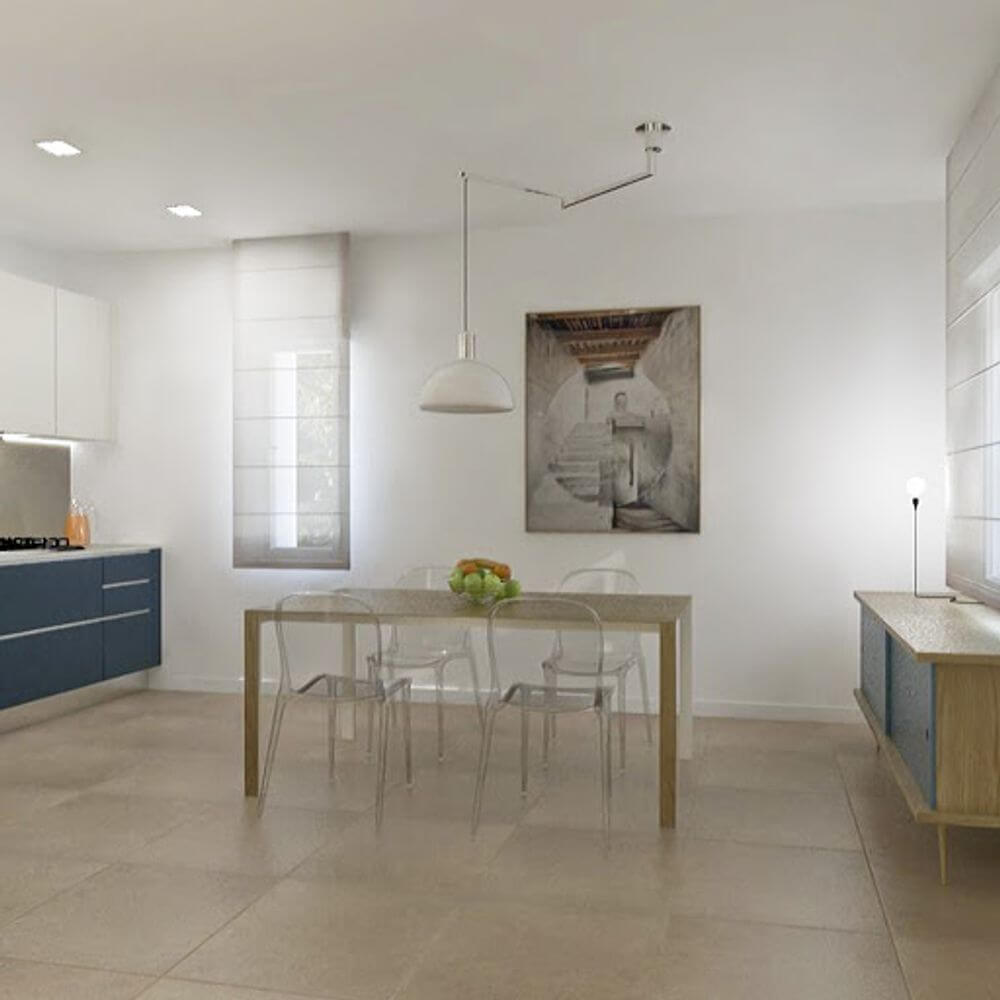 Nemo As41C Glas Hängelampe von Albini in modernem Kücheninterieur mit klarem Design und eleganter Beleuchtung.