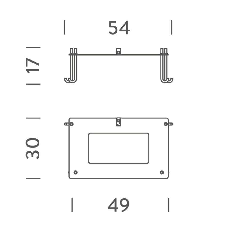 Technische Zeichnung der Befestigungsplatte für die Leuchte Borne Béton Grande Outdoor, Maße 54x49x30 cm.