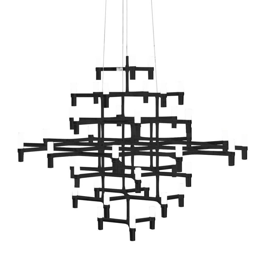 Nemo Crown Magnum Kronleuchter in mattschwarz, 42-flammig, inspiriert von Schneekristallen, modernes Design.