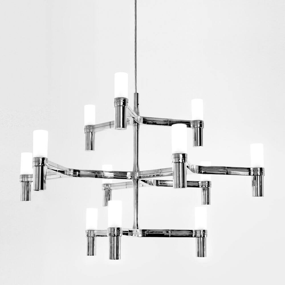 Nemo Crown Minor Hängeleuchte 12-flammig in hochwertigem Chrom mit diffsendem Licht und elegantem Design.