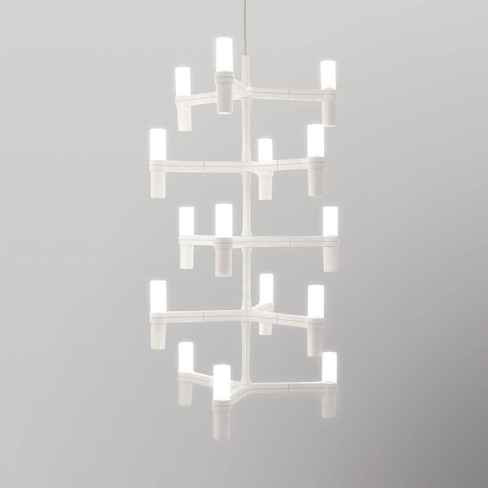 Nemo Crown Multi Pendellampe 15-flg. in Weiß mit diffus strahlendem Licht und modernem Design.