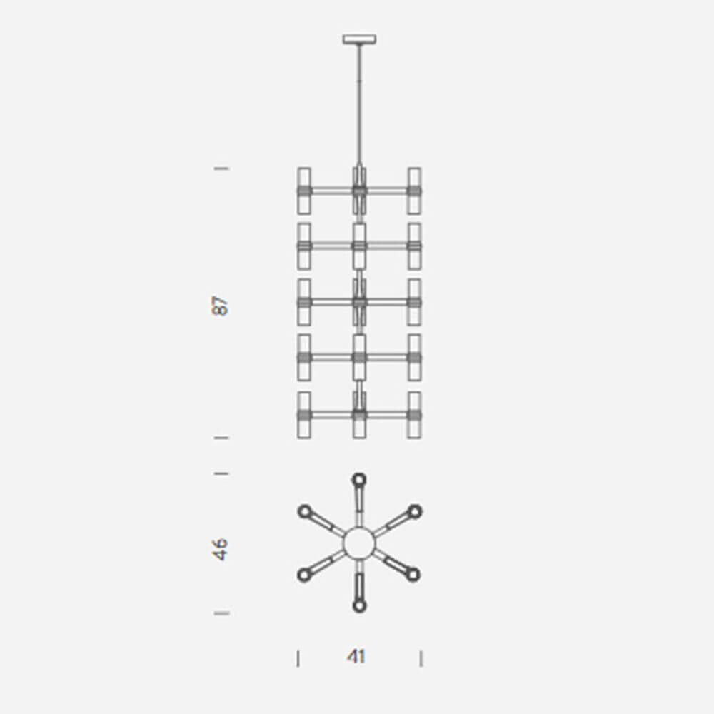 Technische Zeichnung der Nemo Crown Multi Pendelleuchte 15-flg. mit Maßen von Ø 46 cm.