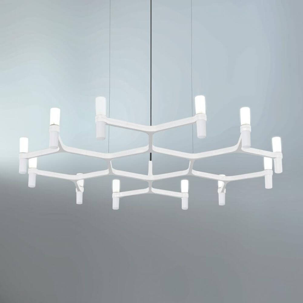 Nemo Crown Plana Minor Kronleuchter 12-flammig 113cm, modernes Design mit diffusen Licht aus Aluminium und Glas.