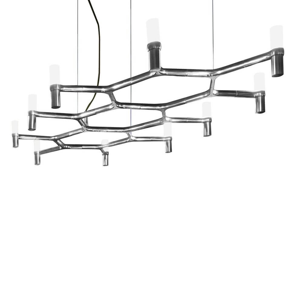 Nemo Crown Plana Pendelleuchte 10-flg. in moderner, schneekristall-inspirierter Form aus Aluminium und Glas.