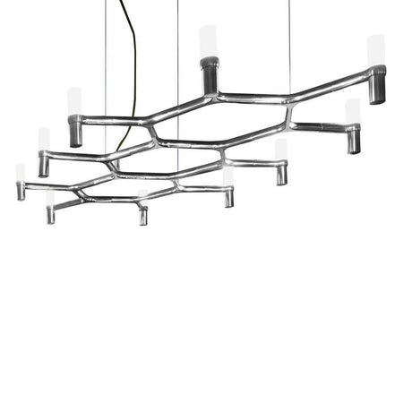Suspension Nemo Crown Plana 10 lumières. 113 cm avec une forme moderne et modulaire et des surfaces réfléchissantes.