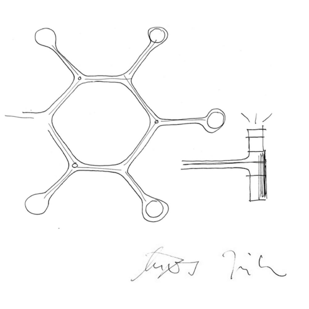 Skizze des Nemo Crown Royal Lüsters 120-flg. 280cm, inspiriert von Schneekristallen.