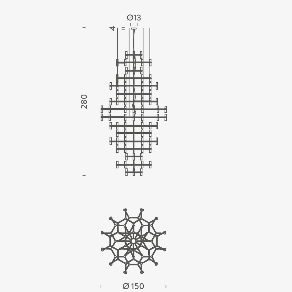 Nemo Crown Royal Lüster 120-flg. 280cm technische Zeichnung mit Abmessungen.