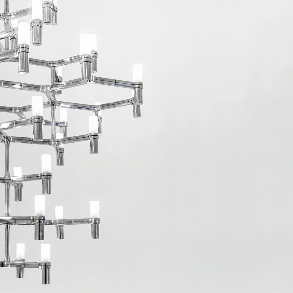 Nemo Crown Summa Hängelampe 48-flg. 157cm in glänzendem Chromdesign.