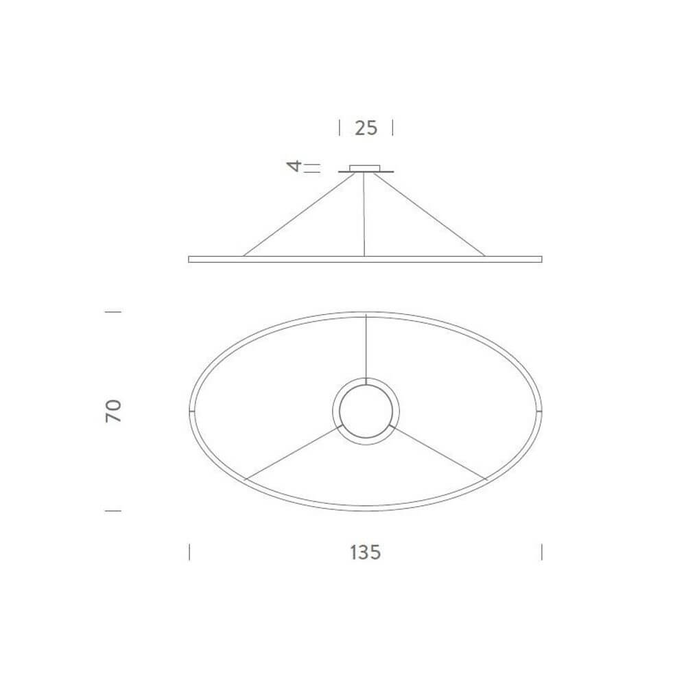 Nemo Ellisse Major Down LED Pendelleuchte 133x70cm direkt technische Zeichnung, ovale Form