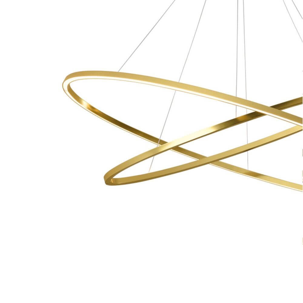 Nemo Ellisse Triple LED Hängelampe 3 Ringe in eloxiertem Gold, ovales Design mit drei Ringen.