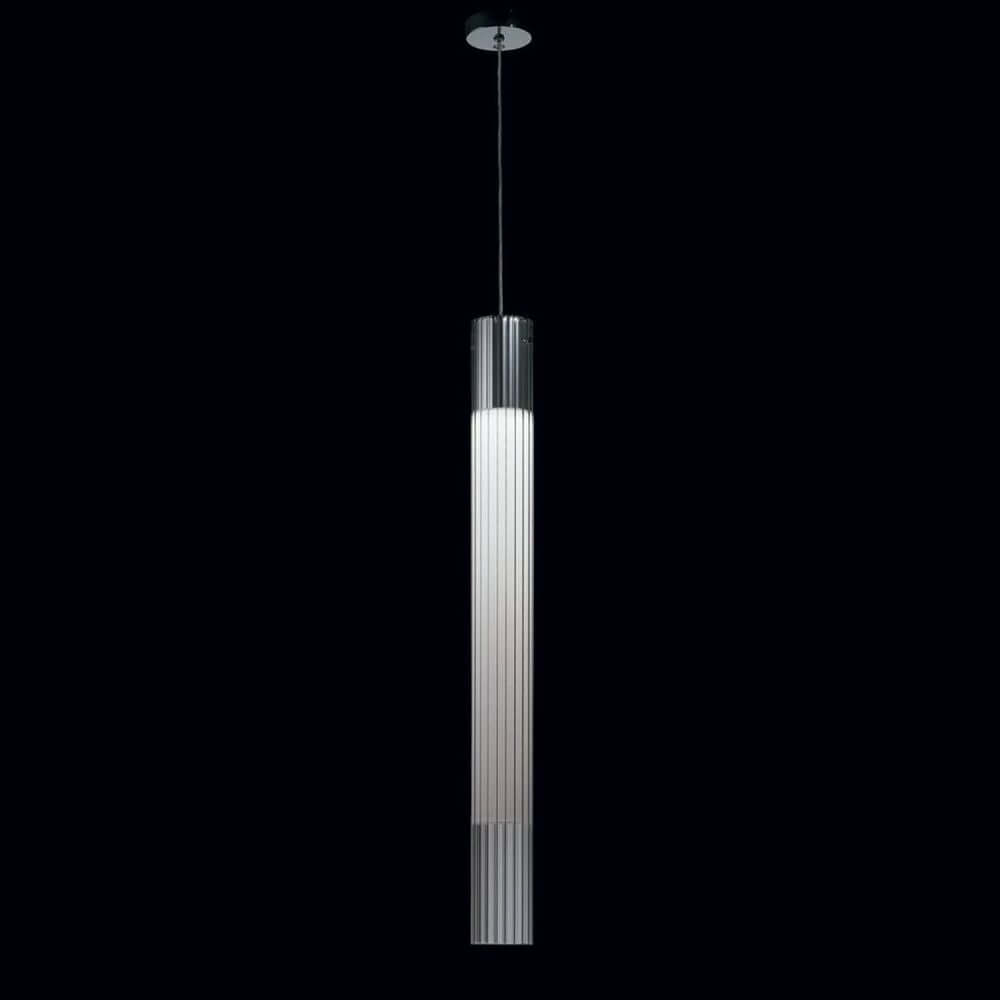 Nemo Ilium 77 Glas Hängeleuchte gerippt mit opalem Innendiffusor und geripptem Außendiffusor.