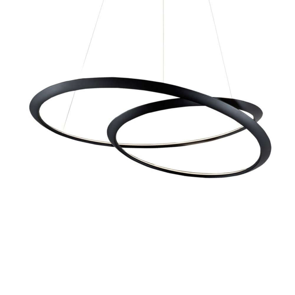 Nemo Kepler Up LED Pendelleuchte Ø 110cm in schwarz mit zwei überlappenden Ringen.
